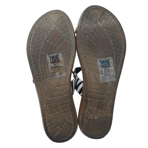 Muk Luks Dahlia Black White Striped Open Toe Strappy Slide Sandals Womens 9 - Picture 10 of 12